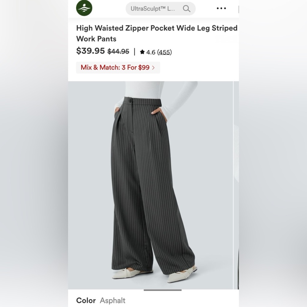 HALARA Charcoal  Pinstripe Wide Leg Pants